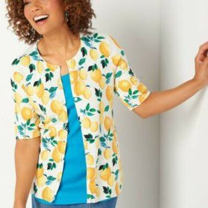 Christopher & Banks lemon print cardigan NWT